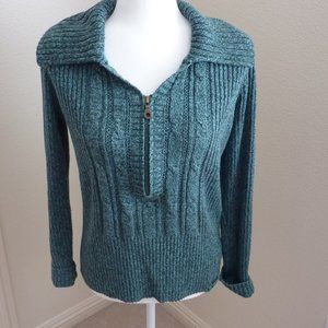 DKNY Jeans Zipper Front Womans Sweater Green Large